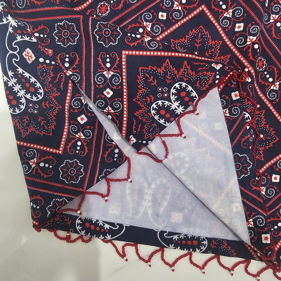 Boston Proper Navy, Red And White Geometric Mini Skirt With Beaded Hem Size 12 - Picture 3 of 4